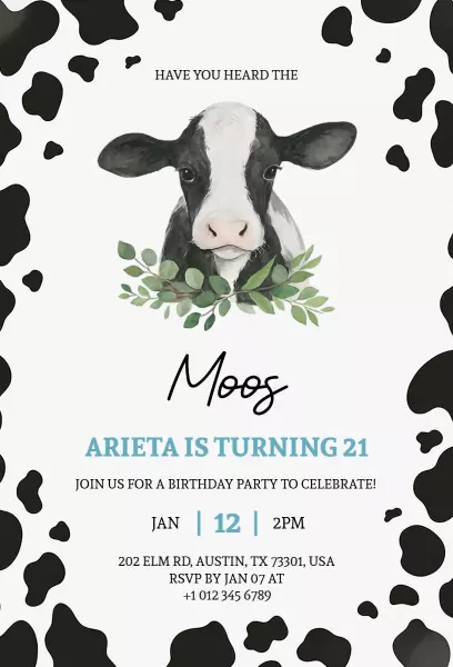 Cow-Themed Fun 21st Birthday Celebration Invitation Template
