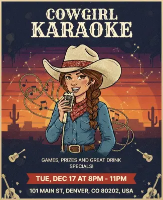 Cowgirl Karaoke Night Event Flyer Template