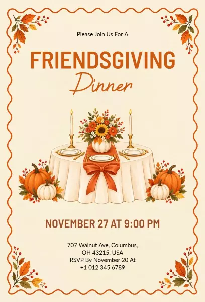 Cozy Autumn Friendsgiving Dinner Celebration Invitation Template