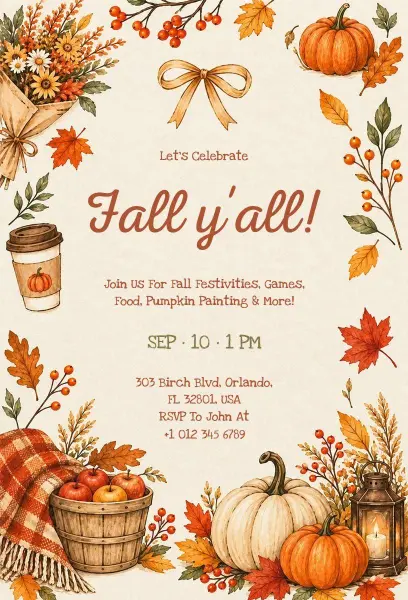 Cozy Autumn Harvest Celebration Fall Party Invitation Template