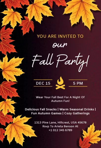 Cozy Autumn Leaves Gathering Fall Party Invitation Template