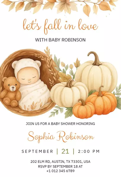 Cozy Autumn Themed Fall Baby Shower Invitation Template