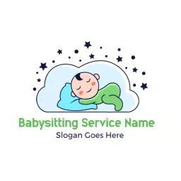 Cozy Baby Sleeping Peacefully on Cloudy Night Logo Template