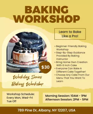 Cozy Beige Baking Workshop for Beginners Poster Template