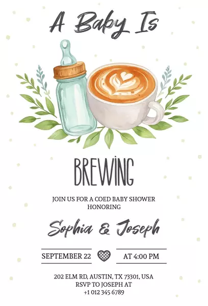 Cozy Brewing Baby Shower Celebration Invitation Template