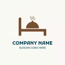 Cozy Brown Bed with Delicious Food Presentation Logo Template
