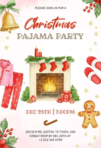Cozy Christmas Pajama Party Celebration Invitation Template