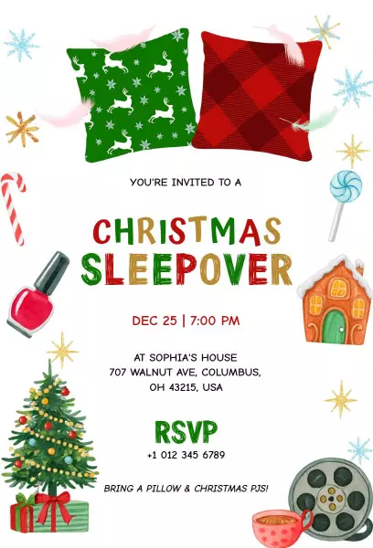 Cozy Christmas Sleepover Celebration Invitation Template