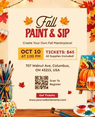 Cozy Fall Leaves Paint and Sip Party Flyer Template