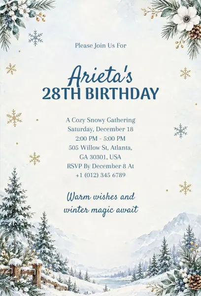 Cozy Gathering Winter Birthday Invitation Template