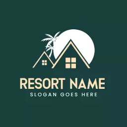 Cozy Green Resort with Palm Trees and Sunset Logo Template