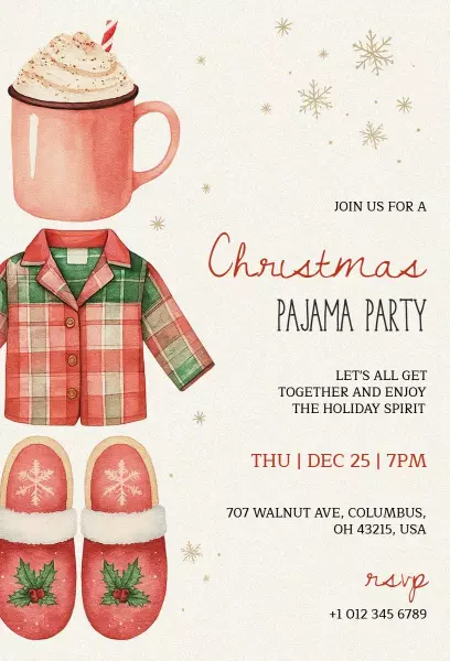 Cozy Merry Christmas Pajama Party Celebration Invitation Template