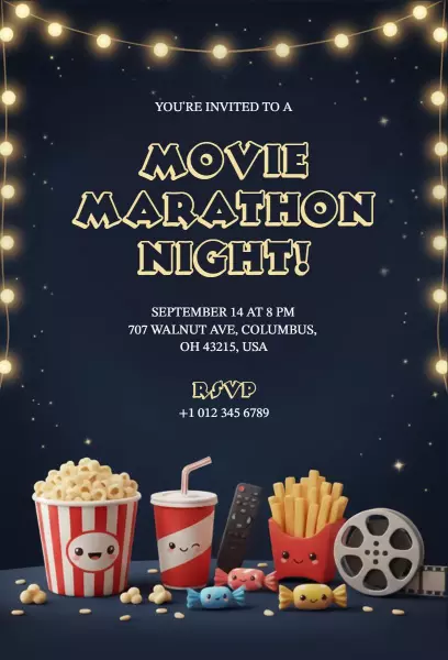 Cozy Movie Marathon Night Under Starry Lights Invitation Template