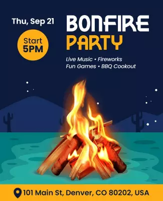 Cozy Night Bonfire Party Celebration Poster Template