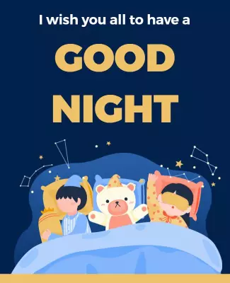 Cozy Nighttime Scene with Children and Teddy Bears Poster Template