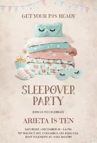 Cozy Pajama Sleepover Party Celebration Invitation Template