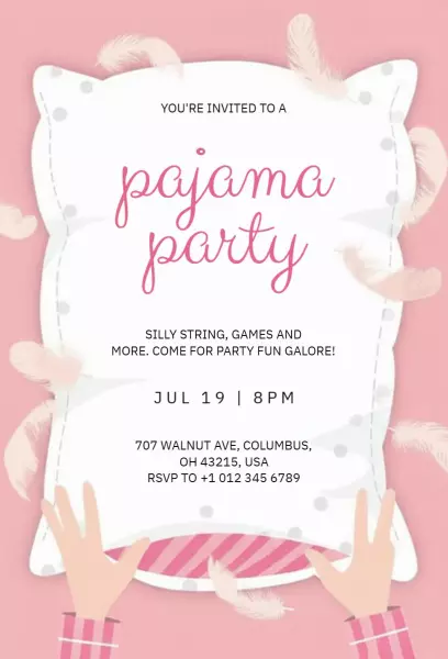 Cozy Pillow Themed Pajama Party Fun Invitation Template
