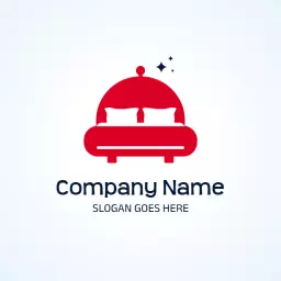 Cozy Red Bed Design Featuring Plush Pillows Logo Template