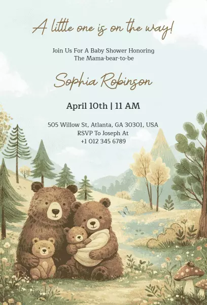 Cozy Teddy Bear Themed Baby Shower Celebration Invitation Template