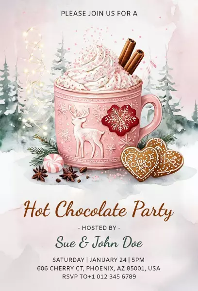 Cozy Winter Hot Chocolate Celebration Party Invitation Template