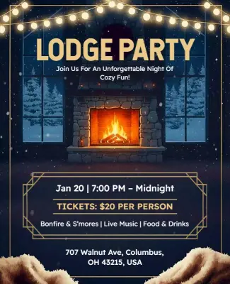 Cozy Winter Lodge Party Invitation Flyer Template