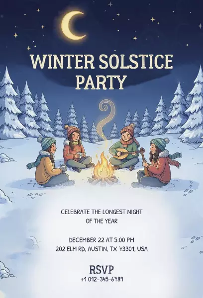 Cozy Winter Solstice Celebration Gathering Invitation Template