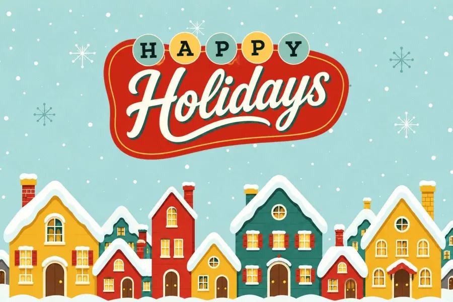 Cozy Winter Village Holiday Postcard Template