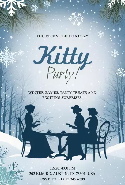 Cozy Winter Wonderland Kitty Party Invitation Template