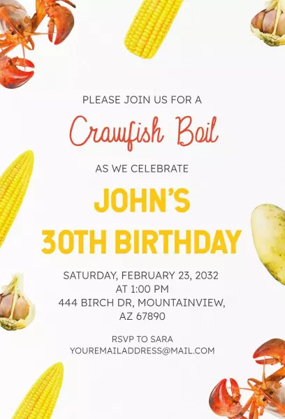 Crawfish Boil Festive 30th Birthday Celebration Invitation Template