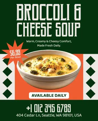 Creamy Broccoli Cheese Soup Promotional Flyer Template