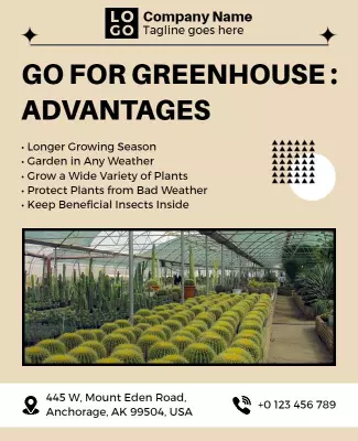 Creamy Greenhouse Gardening Benefits Informative Poster Template