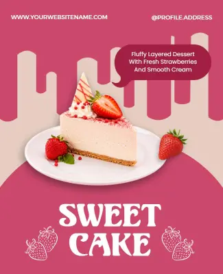 Creamy Strawberry Cake Advertising Poster Template