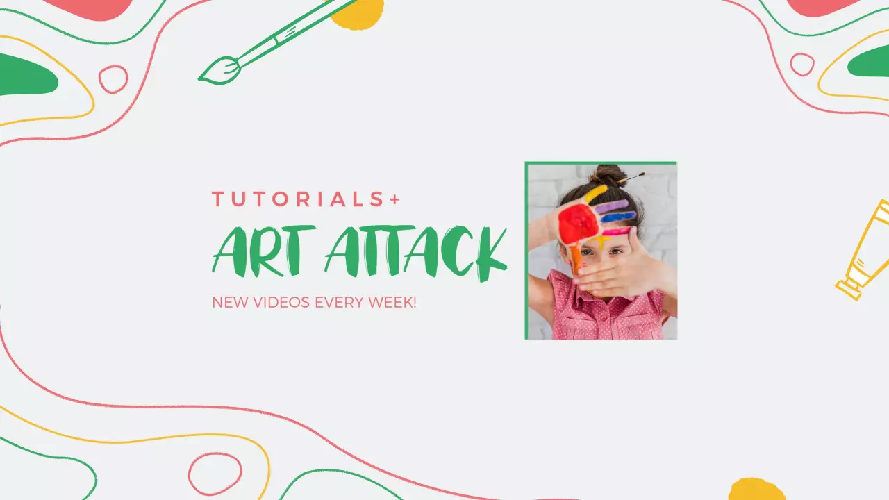 Creative Art Attack Tutorials with Colorful Fun Background Banner Template