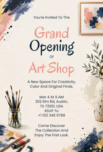 Creative Art Shop Grand Opening Celebration Invitation Template