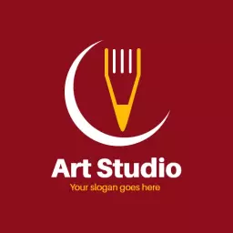 Creative Art Studio Design Featuring Brush and Moon Elements Logo Template