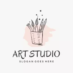 Creative Art Studio Supplies with Brushes and Stars Logo Template