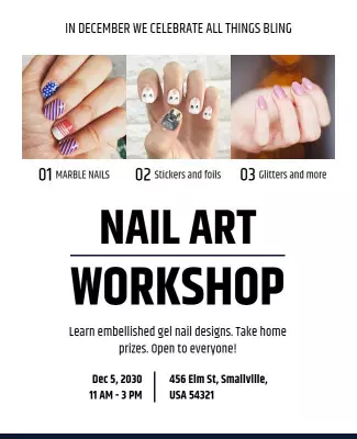 Creative Bling Nail Art Workshop for All Skill Levels Poster Template