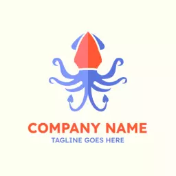 Creative Blue and Red Squid Design Representing Aquatic Logo Template