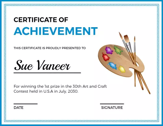 Creative Blue Art and Craft Achievement Certificate Template