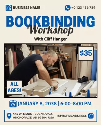 Creative Blue Bookbinding Workshop Craft Poster Template