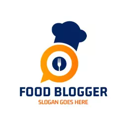 Creative Blue Chef Hat and Fork Symbolizing Food Blogger Logo Template
