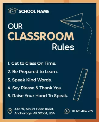 Creative Blue Classroom Rules and Guidelines Poster Template