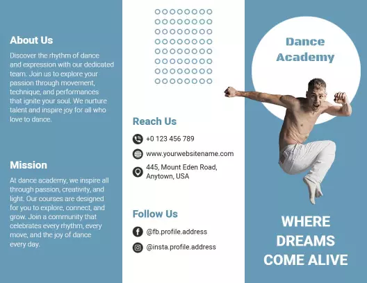 Creative Blue Dance Academy Skills and Passion Brochure Template