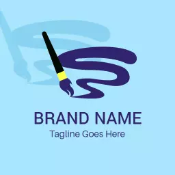 Creative Blue Drawing Design with Elegant Brush Strokes Logo Template