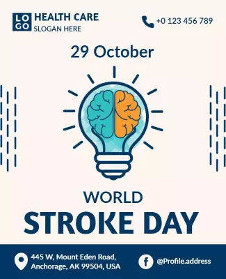 Creative Blue Light Bulb World Stroke Day Awareness Poster Template