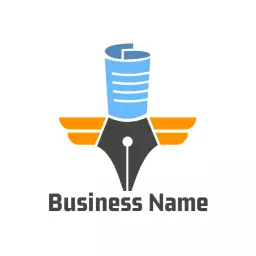 Creative Blue Quill Pen and Orange Wings Story Logo Template