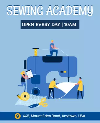 Creative Blue Sewing Academy Classes Enrollment Flyer Template