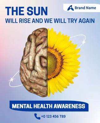 Creative Brain and Sunflower Mental Health Awareness Poster Template