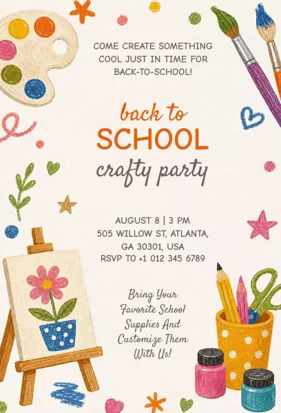 Creative Crafty Back To School Party Invitation Template