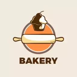 Creative Cupcake and Rolling Pin Design for Bakery Logo Template